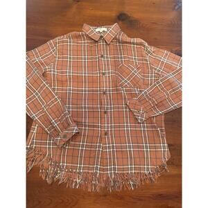 MM Vintage Button Up Shirt Womens Size Small Multicolor Plaid Long Sleeve Fringe